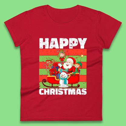 santa and friends on sleigh christmas womens t shirt