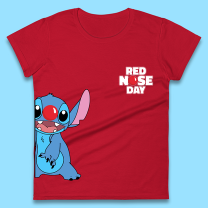 Red Nose Day Peeking Disney Stitch Womens T-Shirt