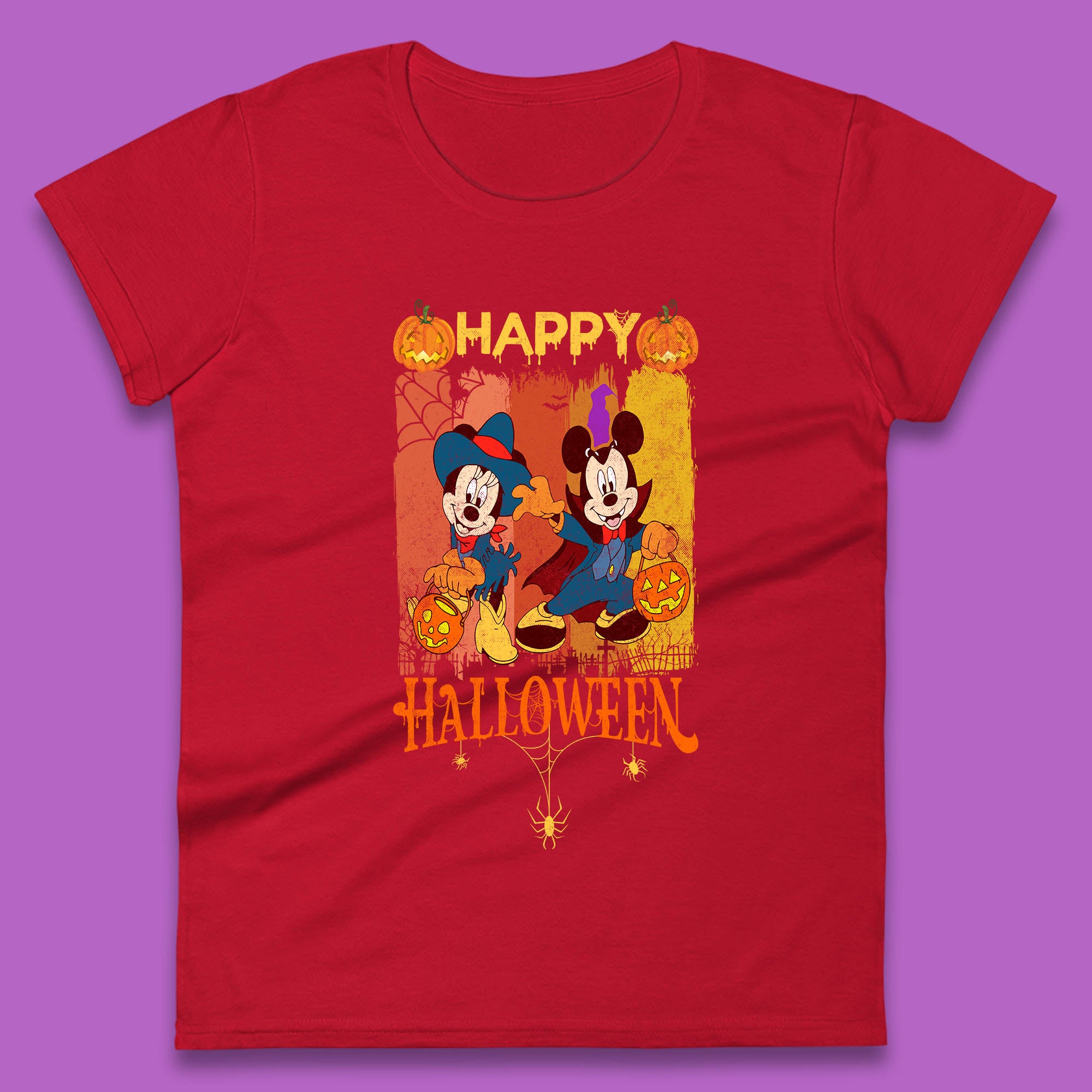 Happy Halloween Disney Witch Mickey Mouse Minnie Mouse Horror Scary Disneyland Trip Womens Tee Top