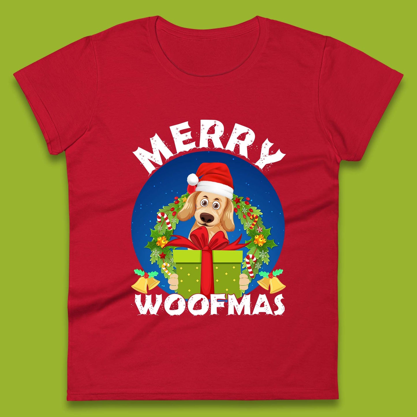 merry woofmas christmas golden retriever dog womens t shirt