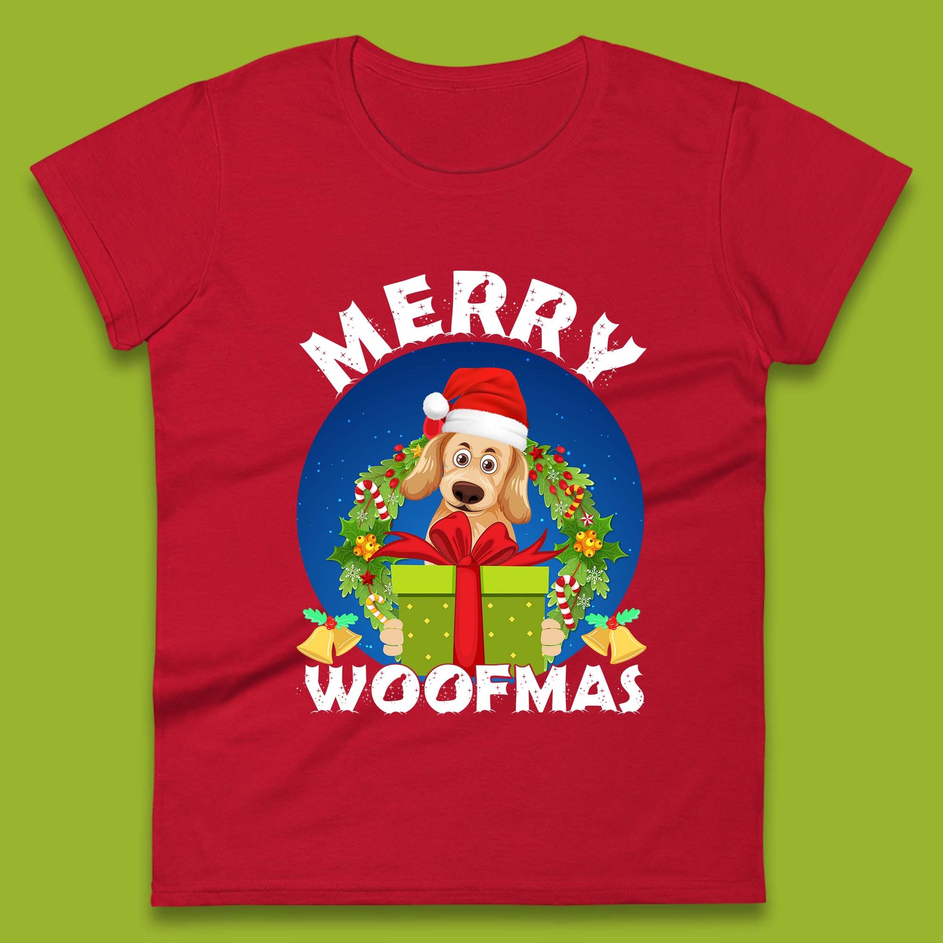 merry woofmas christmas golden retriever dog womens t shirt