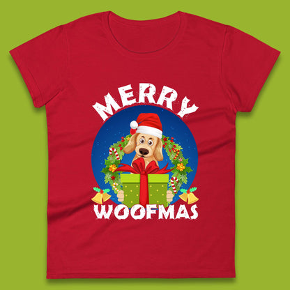 merry woofmas christmas golden retriever dog womens t shirt