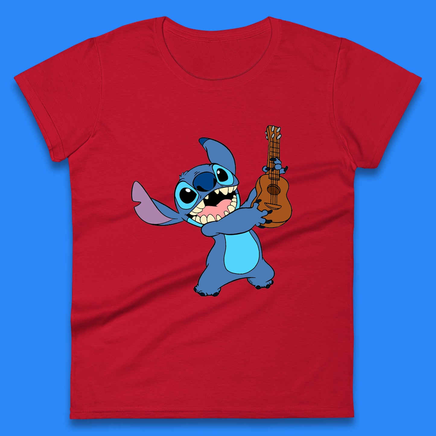 Disney Ohana Playing The Guitar Ohana Lilo & Stitich In Happy Mood Cartoon Character Disney World Womens Tee Top