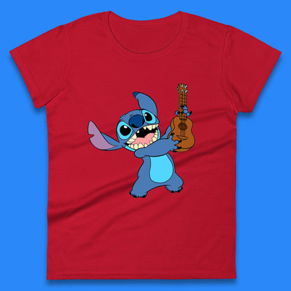 Disney Ohana Playing The Guitar Ohana Lilo & Stitich In Happy Mood Cartoon Character Disney World Womens Tee Top