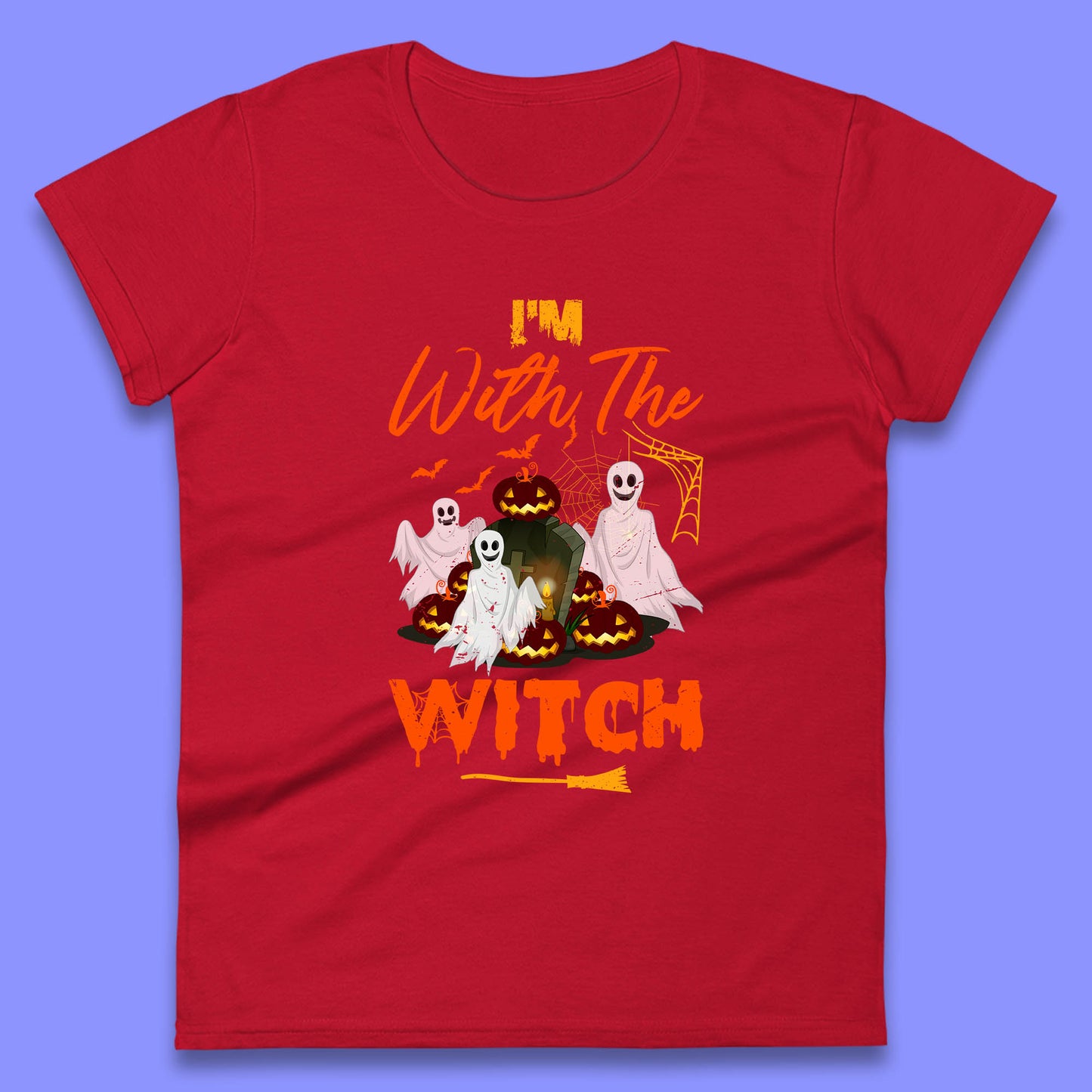 I'm With The Witch Halloween Ghosts With Jack-O-Lantern Horror Pumpkins Womens Tee Top