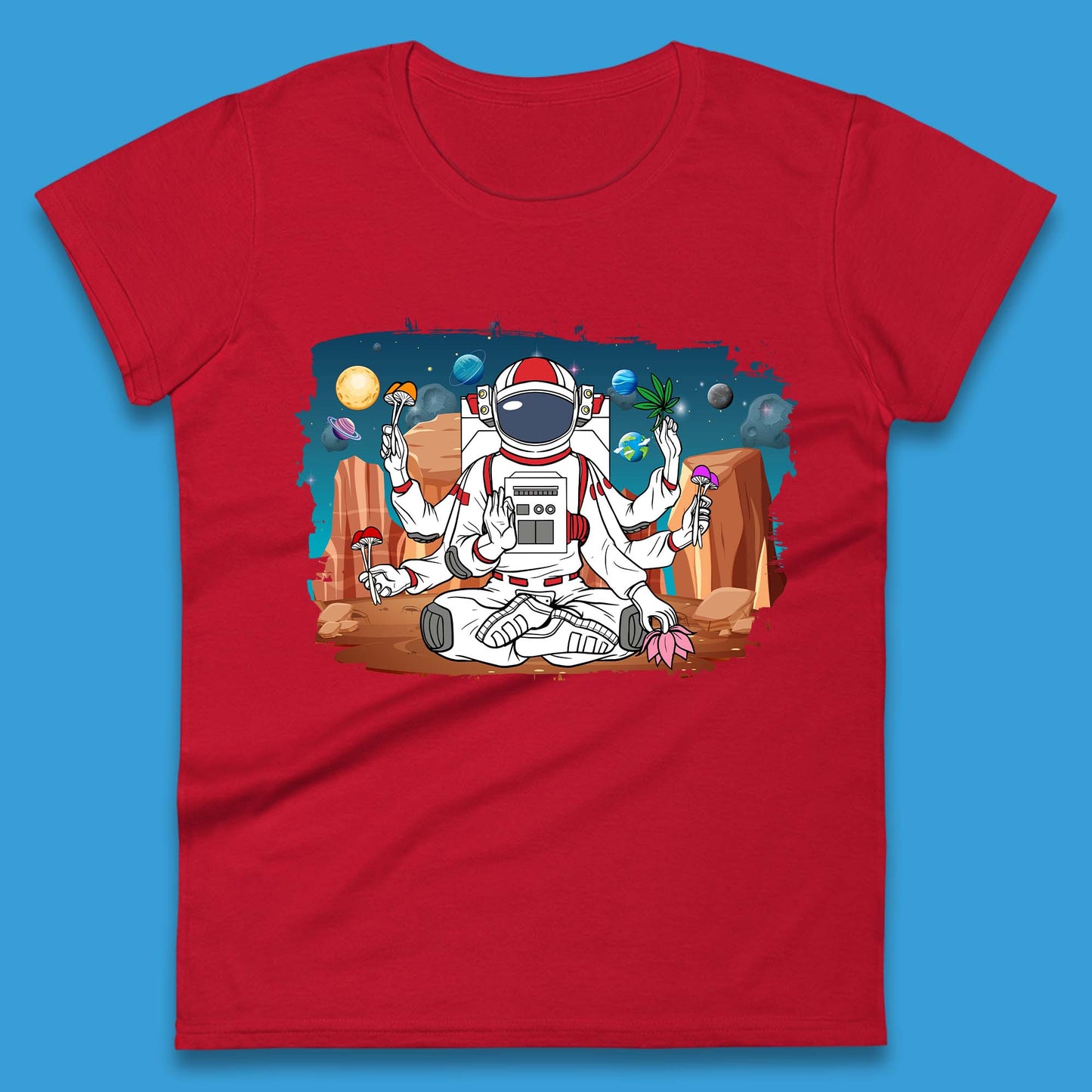 Meditating Astronaut Yoga Womens T-Shirt