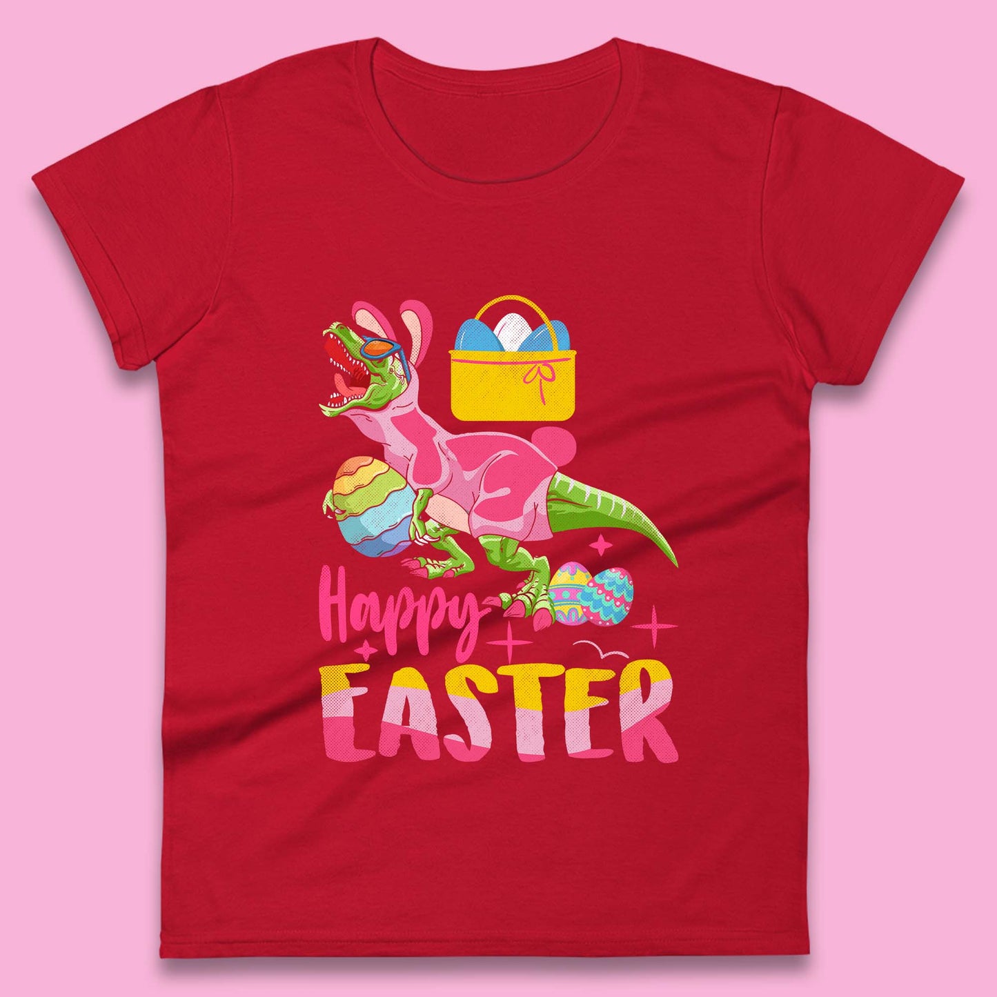 Happy Dinosaur Easter Womens T-Shirt