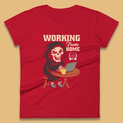 Working From Home Best Employee Of The Year Funny Death Halloween Womens Tee Top