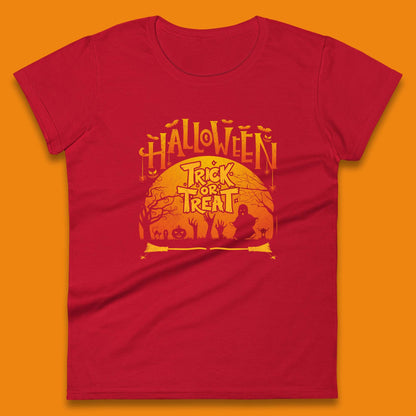 Halloween Trick Or Treat Horror Boo Ghost Creepy Zombie Hands Out Of Graveyard Womens Tee Top