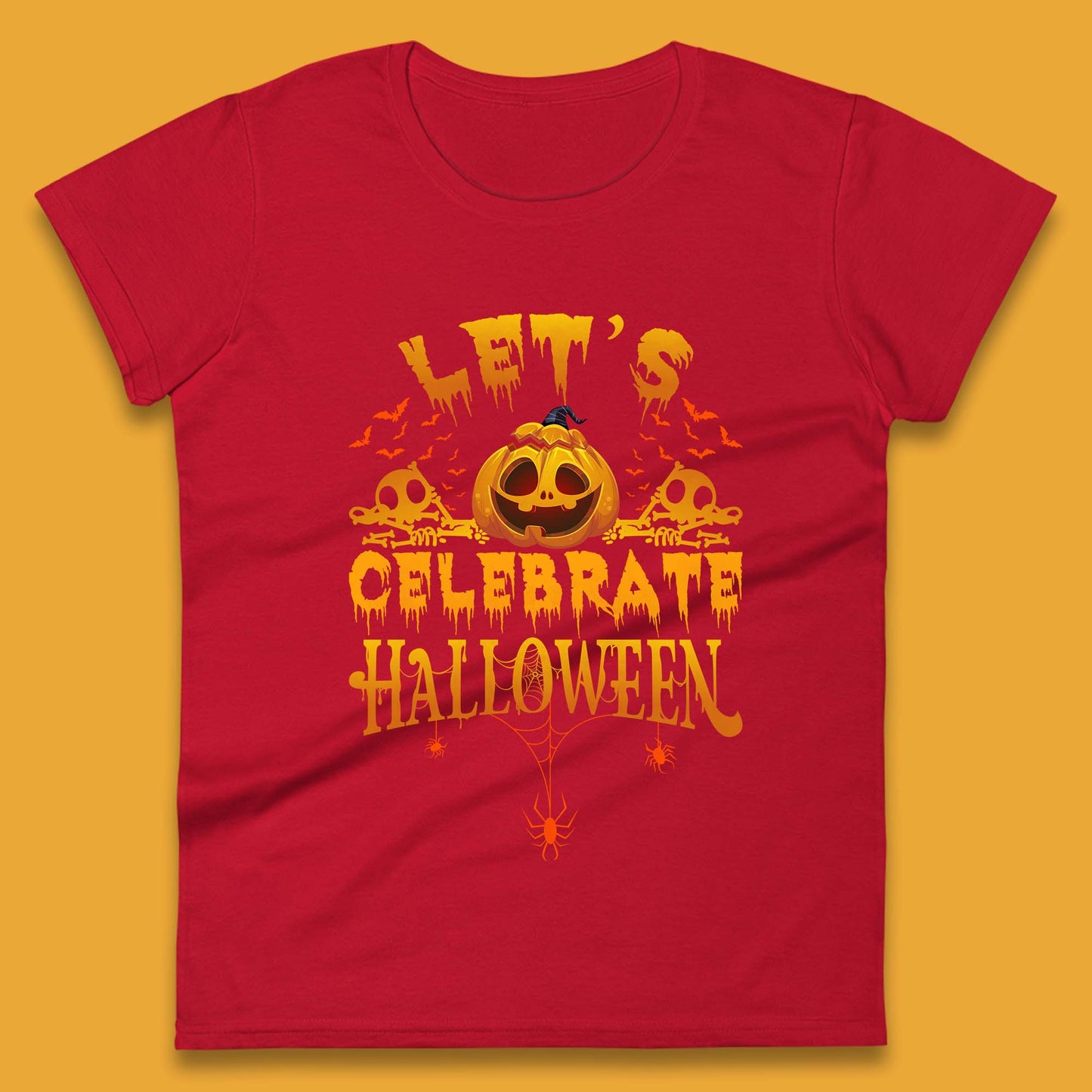 Let's Celebrate Halloween Horror Evil Pumpkin Scary Spooky Womens Tee Top