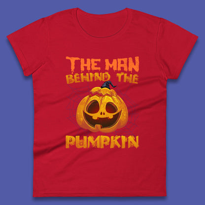 The Man Behind The Pumpkin Halloween Pregnancy Baby Announcement New Dad Gift Womens Tee Top