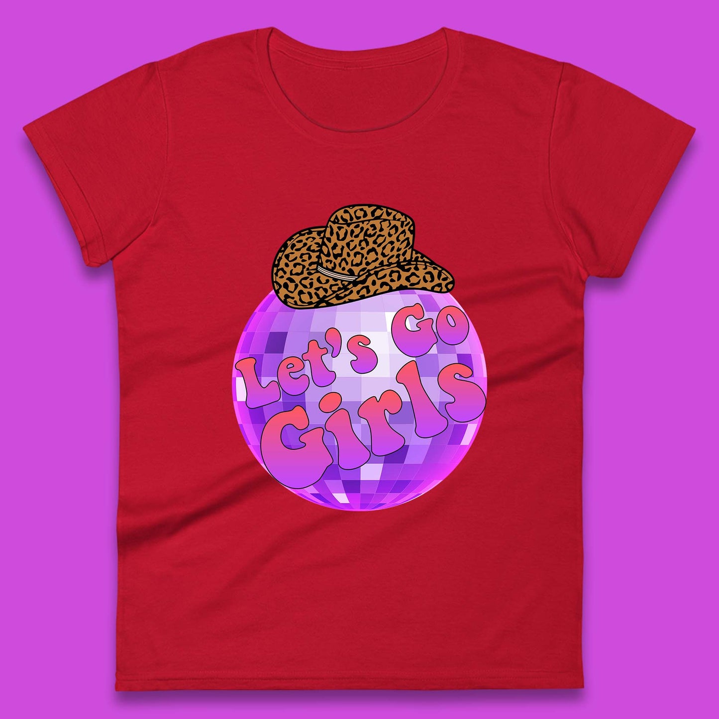 Let's Go Girls Cowboy Hat Disco Ball Preppy Western Pink Cowgirl Trip Womens Tee Top