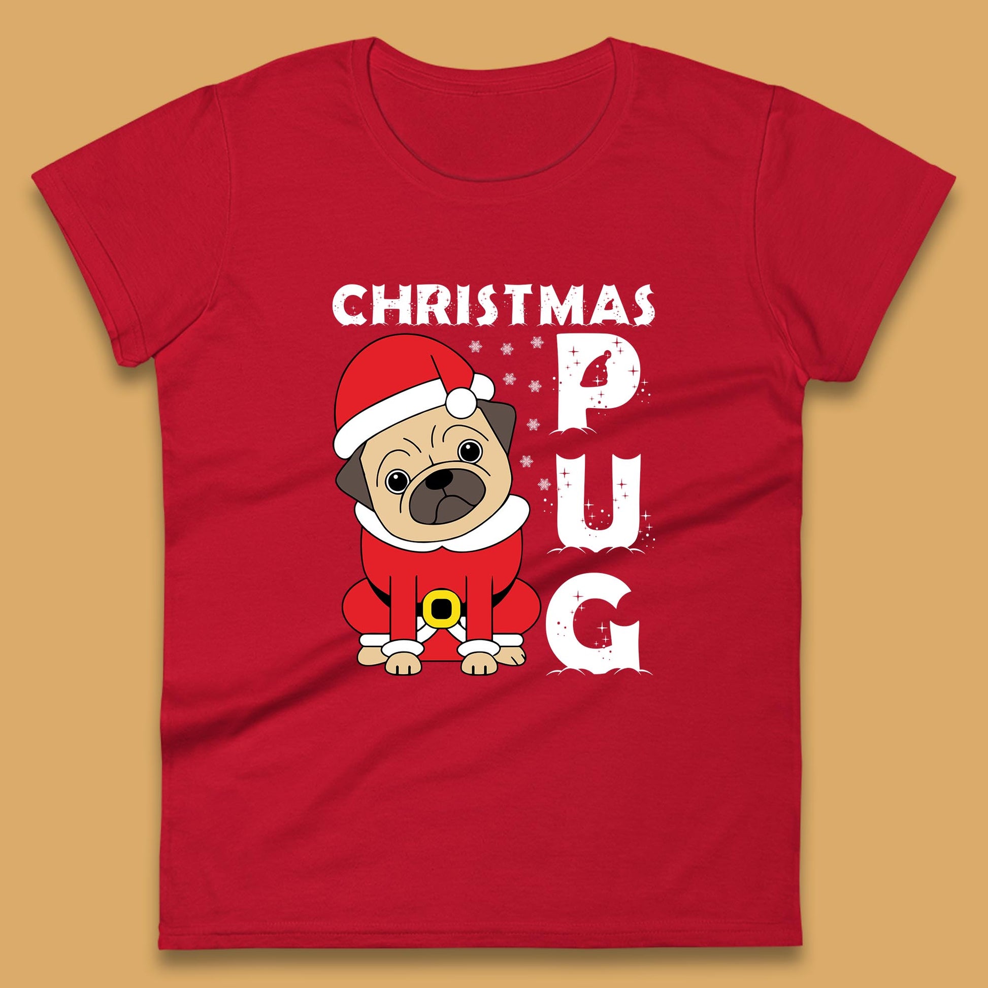 christmas pug dog womens t-shirt