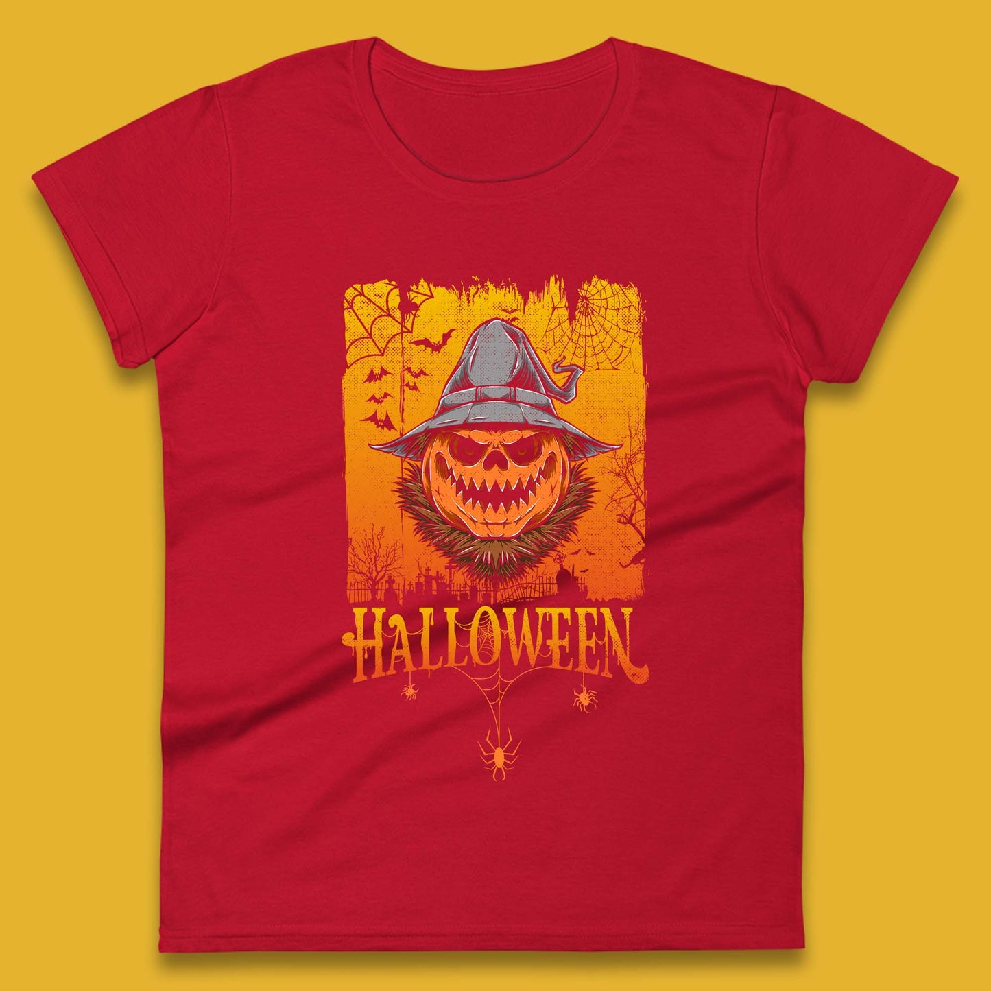 Angry Halloween Scary Evil Pumpkin Funny Pumpkin Head With Fire Eyes Scary Spooky Season Womens Tee Top