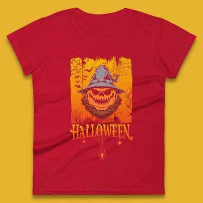 Angry Halloween Scary Evil Pumpkin Funny Pumpkin Head With Fire Eyes Scary Spooky Season Womens Tee Top