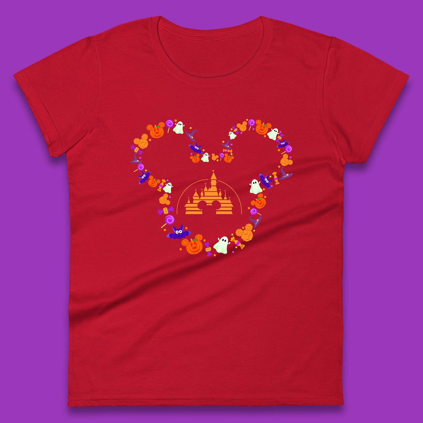 Disney Halloween Mickey Mouse Head Disney Castle Halloween Elements Horror Scary Womens Tee Top