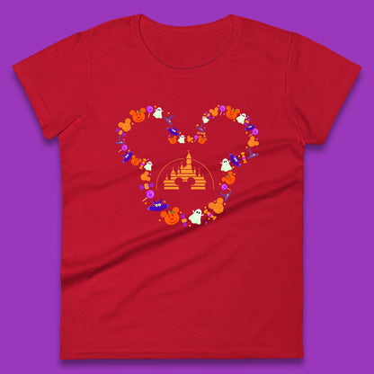 Disney Halloween Mickey Mouse Head Disney Castle Halloween Elements Horror Scary Womens Tee Top