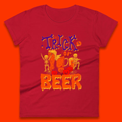 Trick Or Beer Halloween Drinking Beer Lover Dancing Skeleton Drinker Halloween Party Womens Tee Top