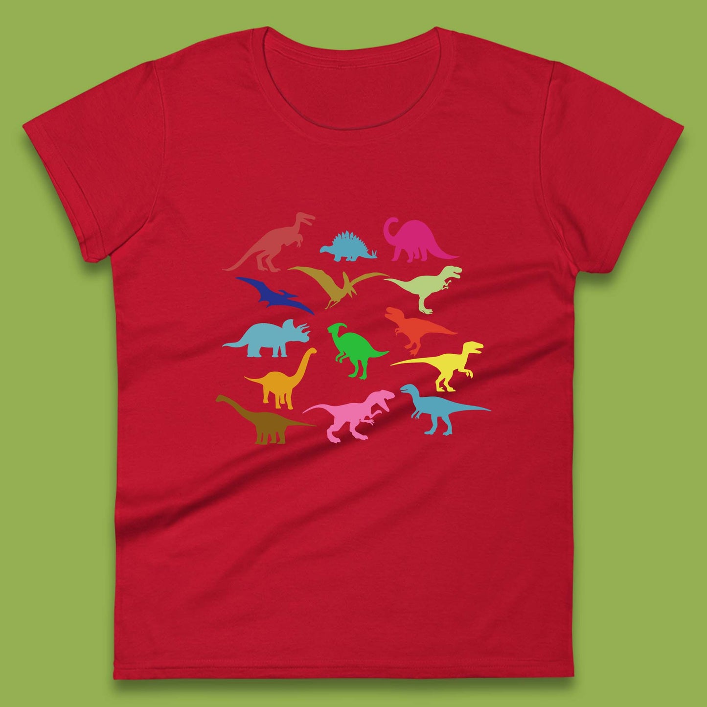Colourful Dinosaurs Dino Fossil Dinosaurs Wild Nature Prehistoric Paleontology Velociraptor Womens Tee Top