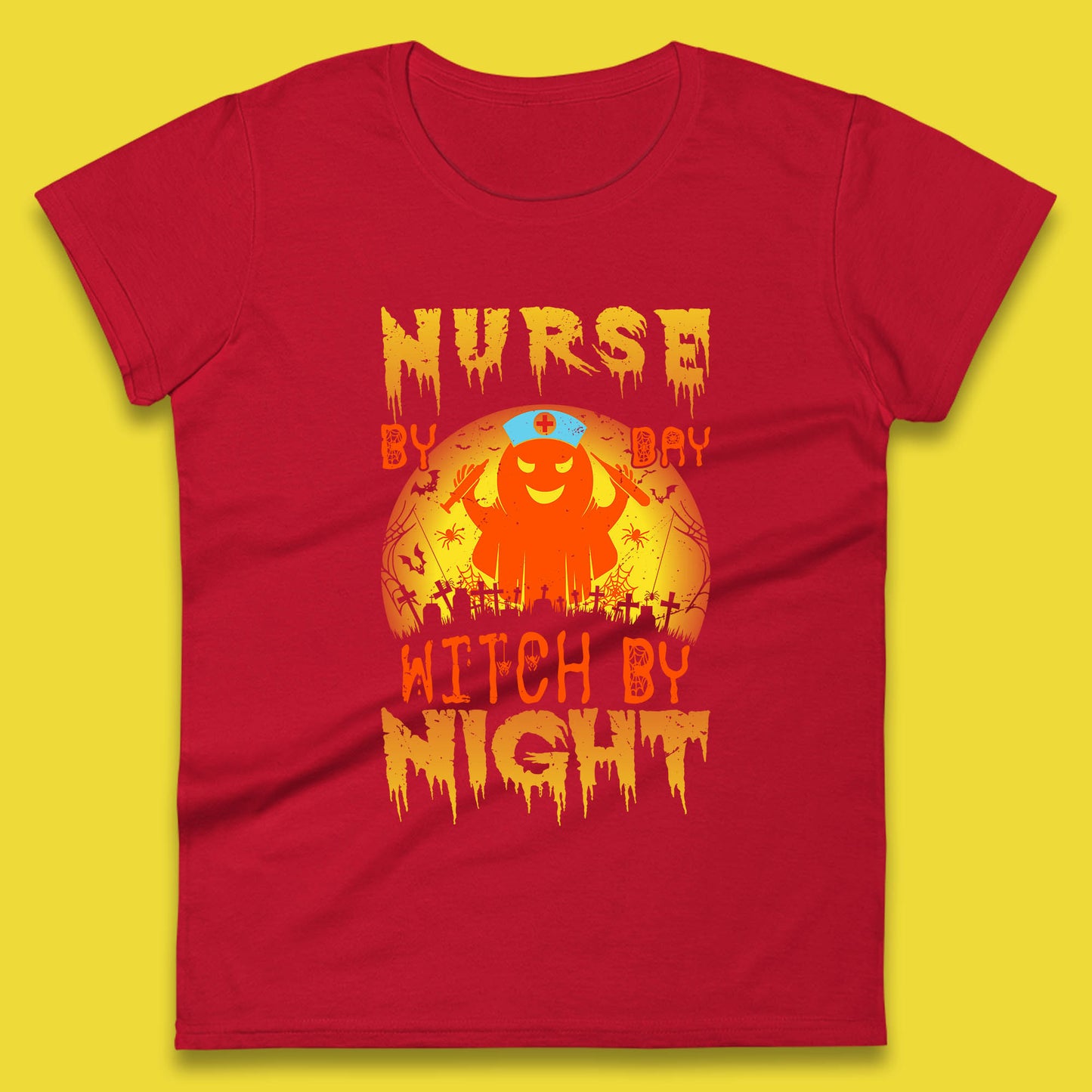 Nurse By Day Witch By Night Halloween Nurse Witch Ghost Costume Womens Tee Top