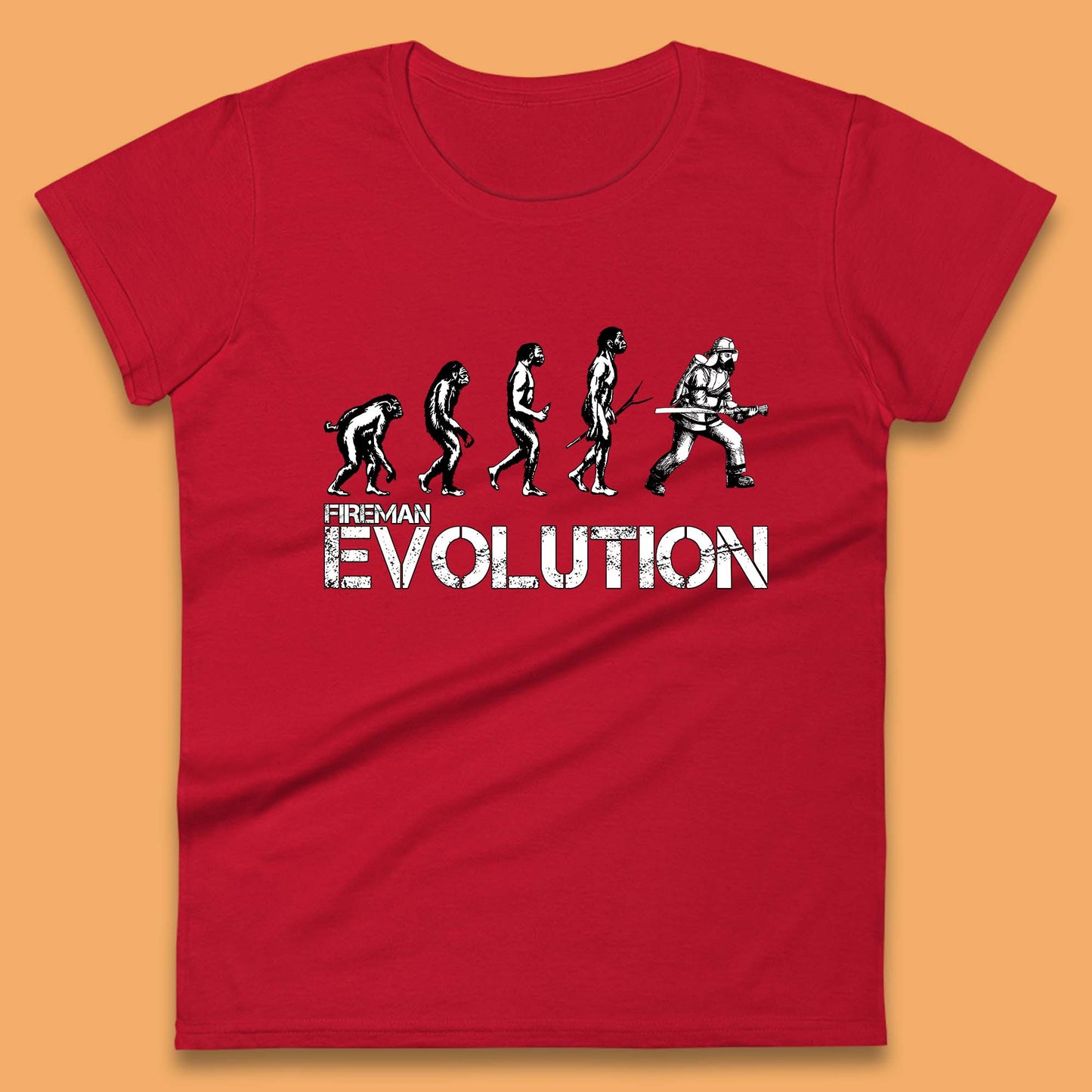 Fireman Evolution Funny Fire Brigade Service Firefighter Womens Tee Top