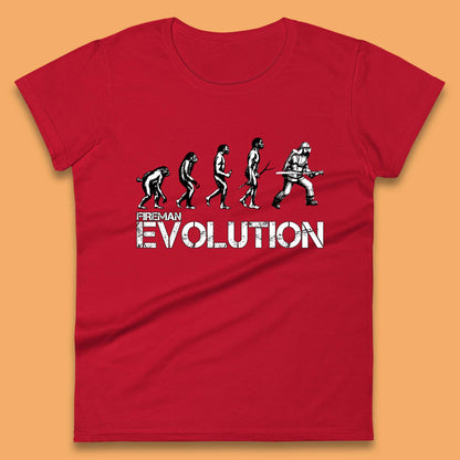 Fireman Evolution Funny Fire Brigade Service Firefighter Womens Tee Top