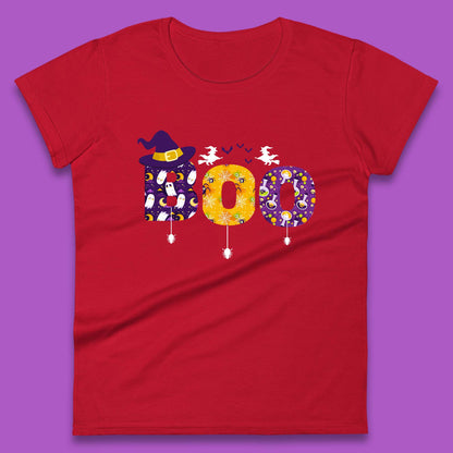Boo With Spiders And Witch Hat Halloween Boo Ghosts Costume Womens Tee Top
