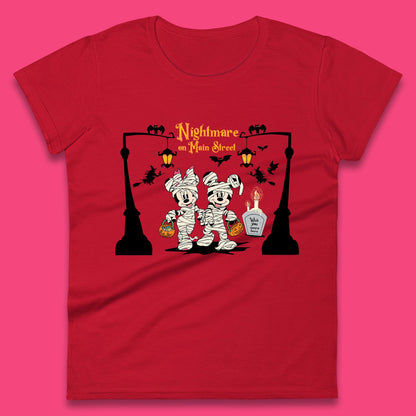 Nightmare On Main Street Disney Halloween Mickey Minnie Mouse Mummy Disneyland Trip Womens Tee Top