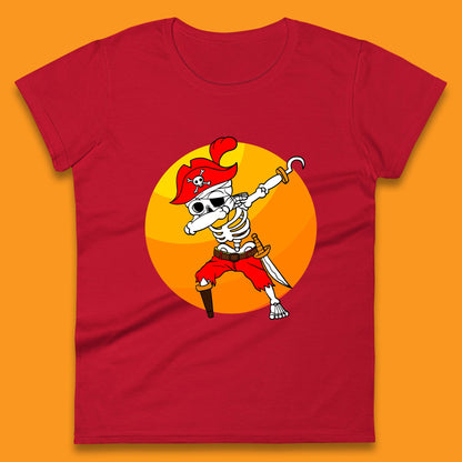 Dabbing Pirate Skeleton Halloween Jolly Roger Funny Halloween Costume Womens Tee Top
