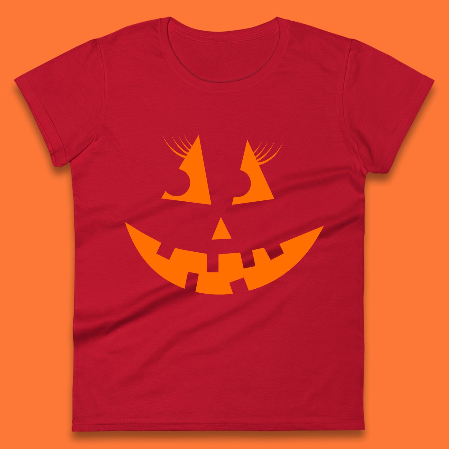 Halloween Pumpkin Jack-o-lantern Girl Evil Scary Horror Smile Face Womens Tee Top