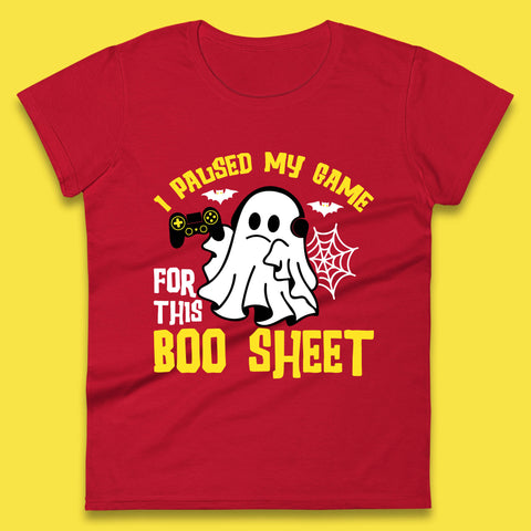 I Paused My Game For This Boo Sheet Ghost With Controller Halloween Gamer Womens Tee Top