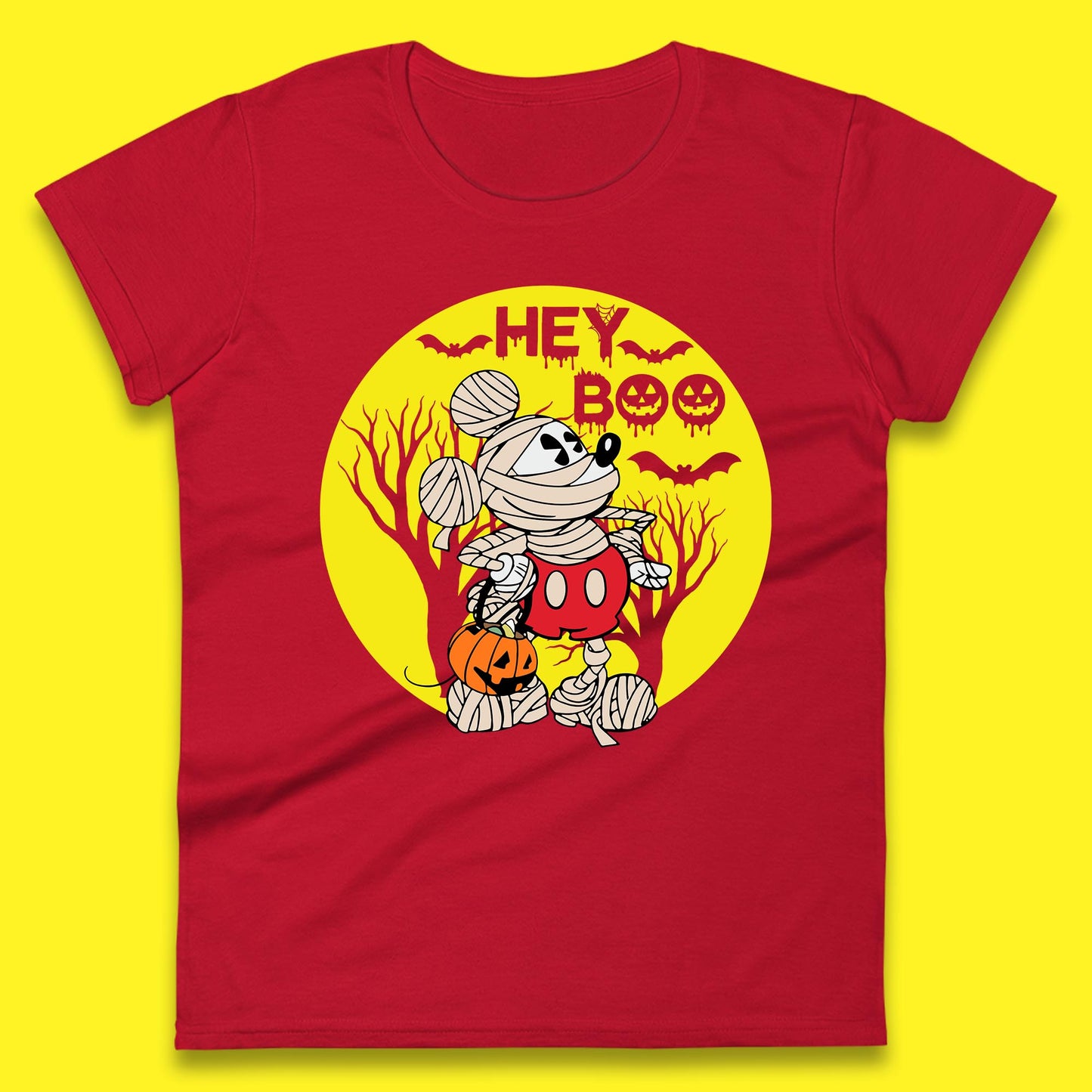 Hey Boo Disney Halloween Mickey Mouse Mummy Trick Or Treat Spooky Vibes Womens Tee Top