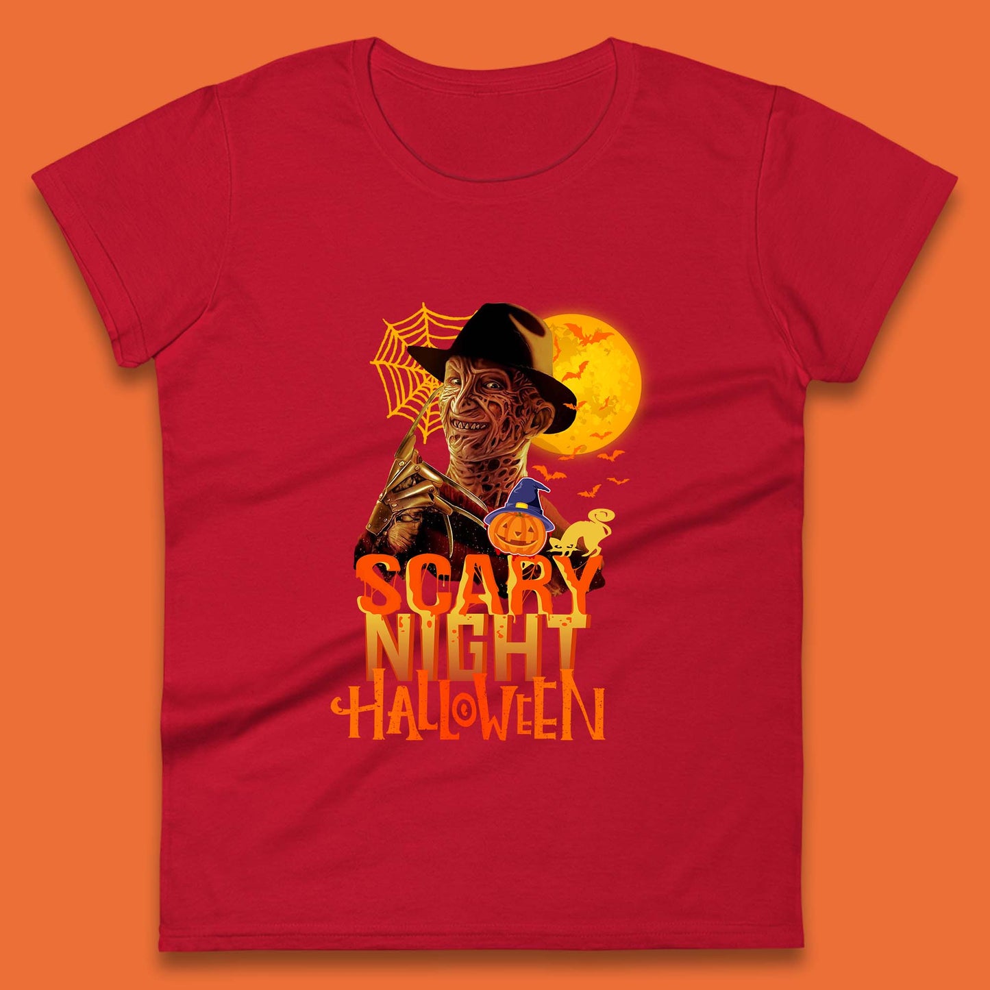 Scary Night Halloween Freddy Krueger Horror Movie Character Spooky Season Womens Tee Top