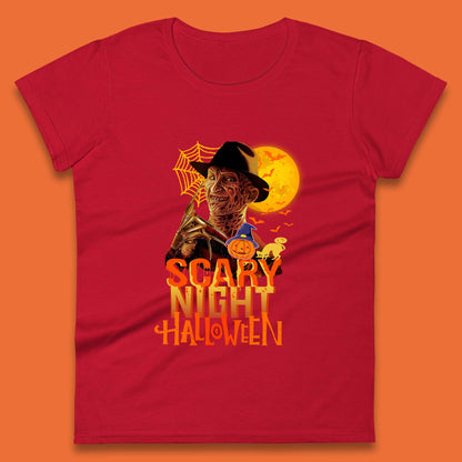 Scary Night Halloween Freddy Krueger Horror Movie Character Spooky Season Womens Tee Top