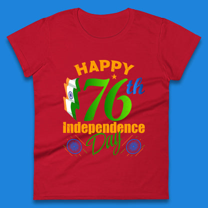 Happy India 76th Independence Day 15th August Patriotic Indian Flag Womens Tee Top