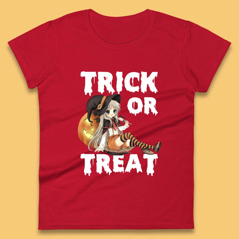 Trick Or Treat Halloween Witch Anime Horror Scary Pumpkin Halloween Costume Womens Tee Top