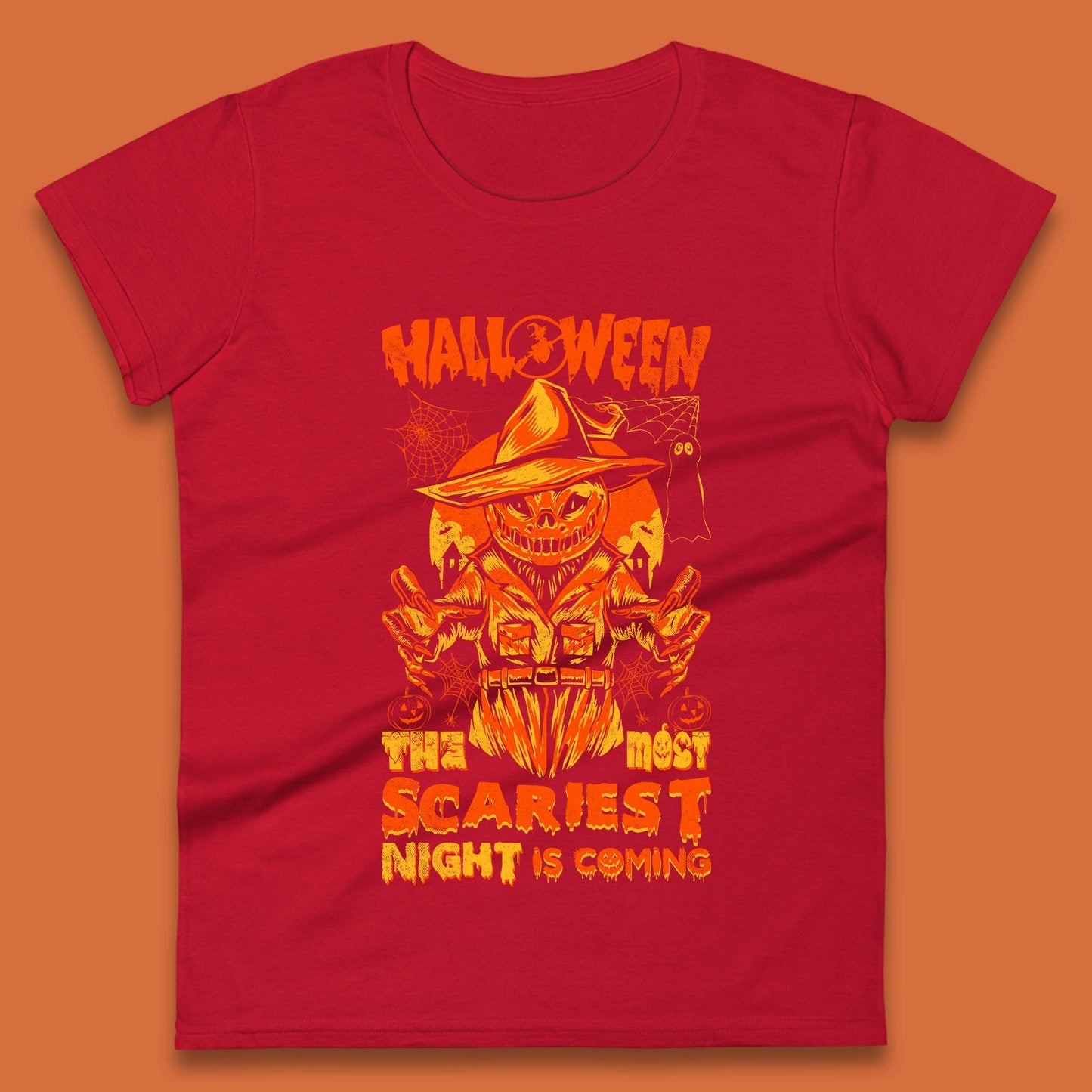 Halloween The Most Scariest Night Is Coming Halloween Scarecrow Jack O Lantern Scary Night Womens Tee Top