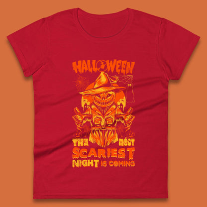 Halloween The Most Scariest Night Is Coming Halloween Scarecrow Jack O Lantern Scary Night Womens Tee Top