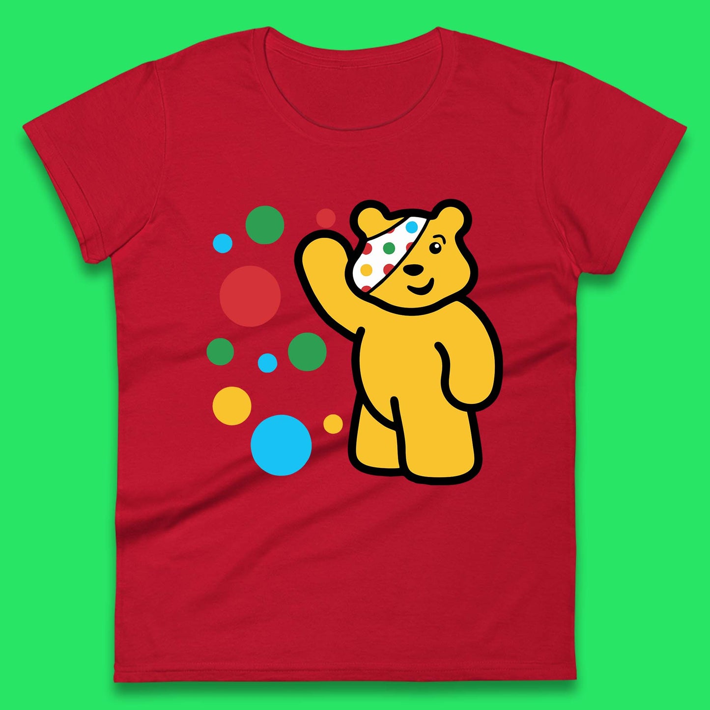 Spotty Pudsey Bear Hand Waving Dotty Spot Fundraising Children In Need Spotty Bear Spotty Day Womens Tee Top