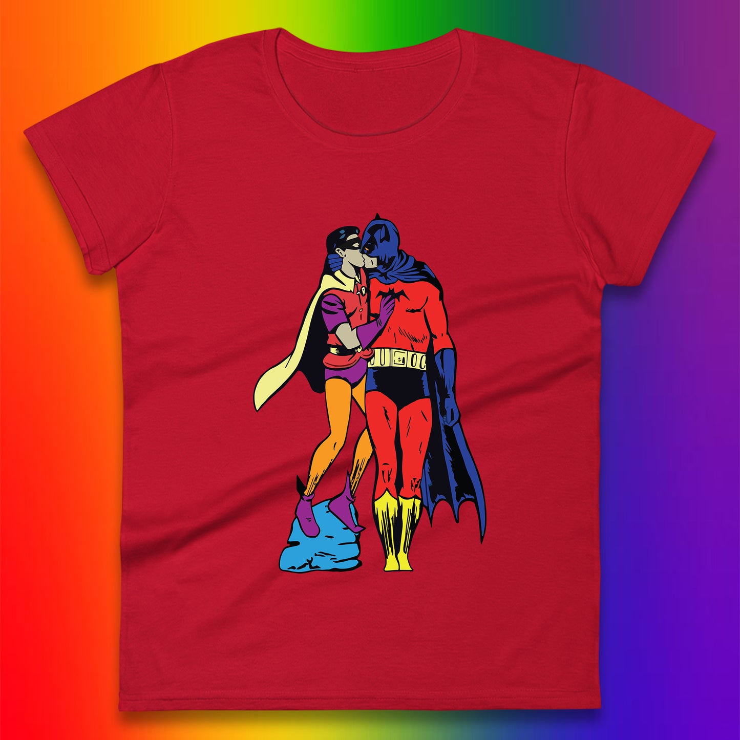 Batman X Robin Superhero Kiss Gay Pride LGBT Gay Bat Superheros Film DC Comics Womens Tee Top