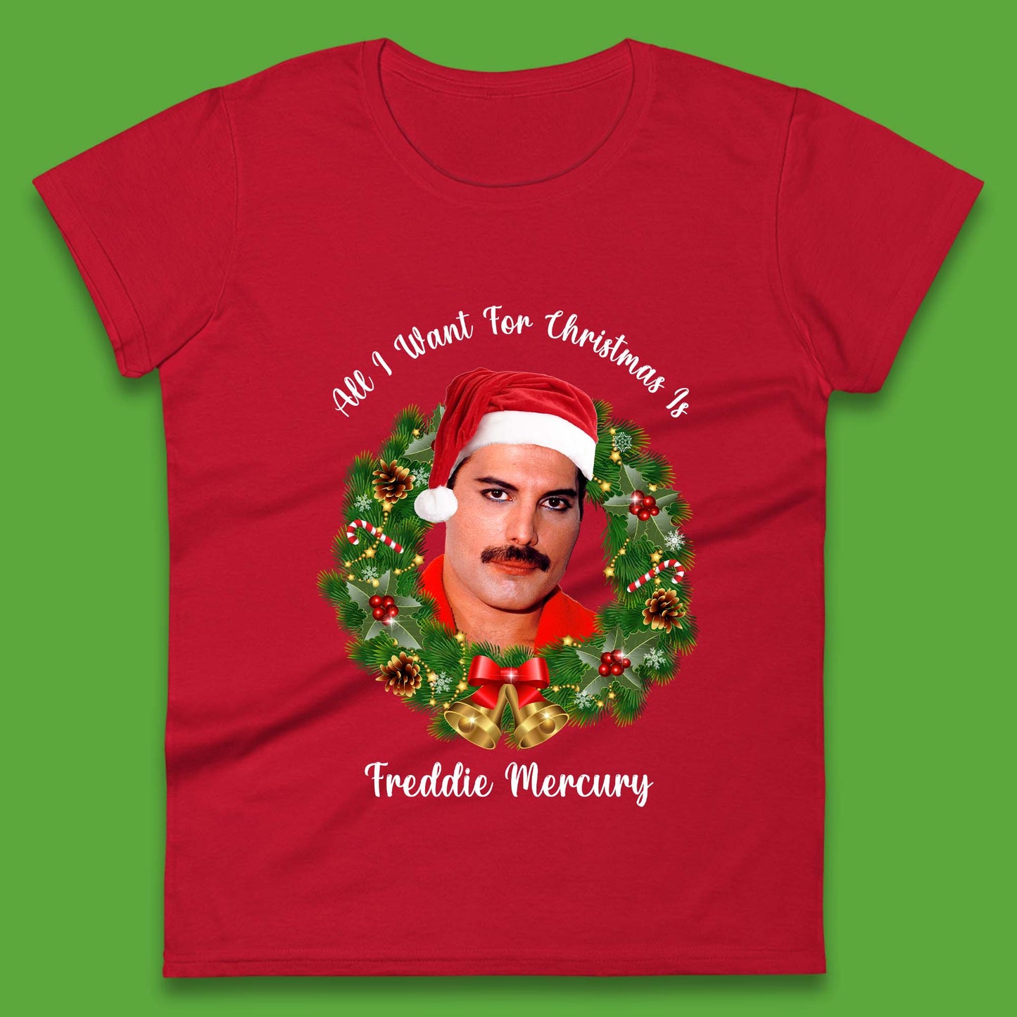 Freddie Mercury Christmas Womens T-Shirt