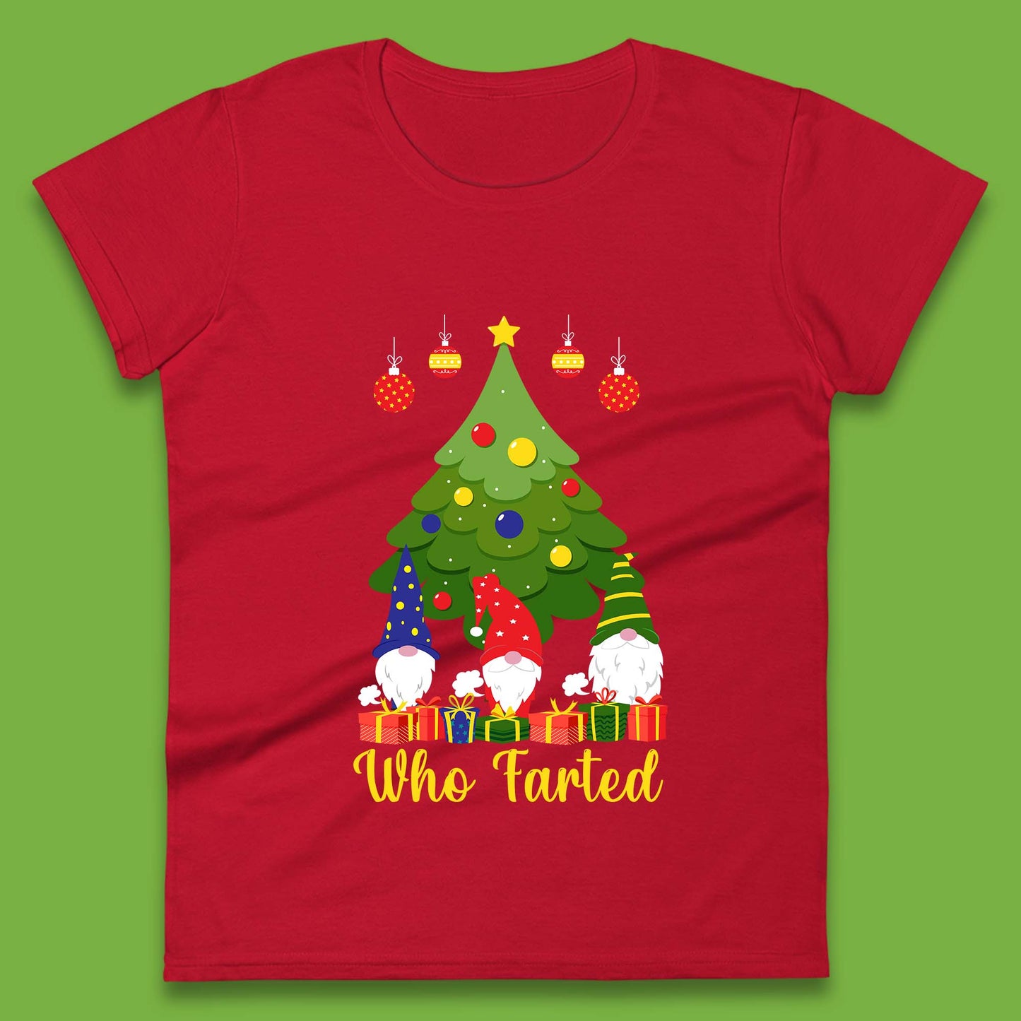 who farted christmas gnomes funny womens t shirt