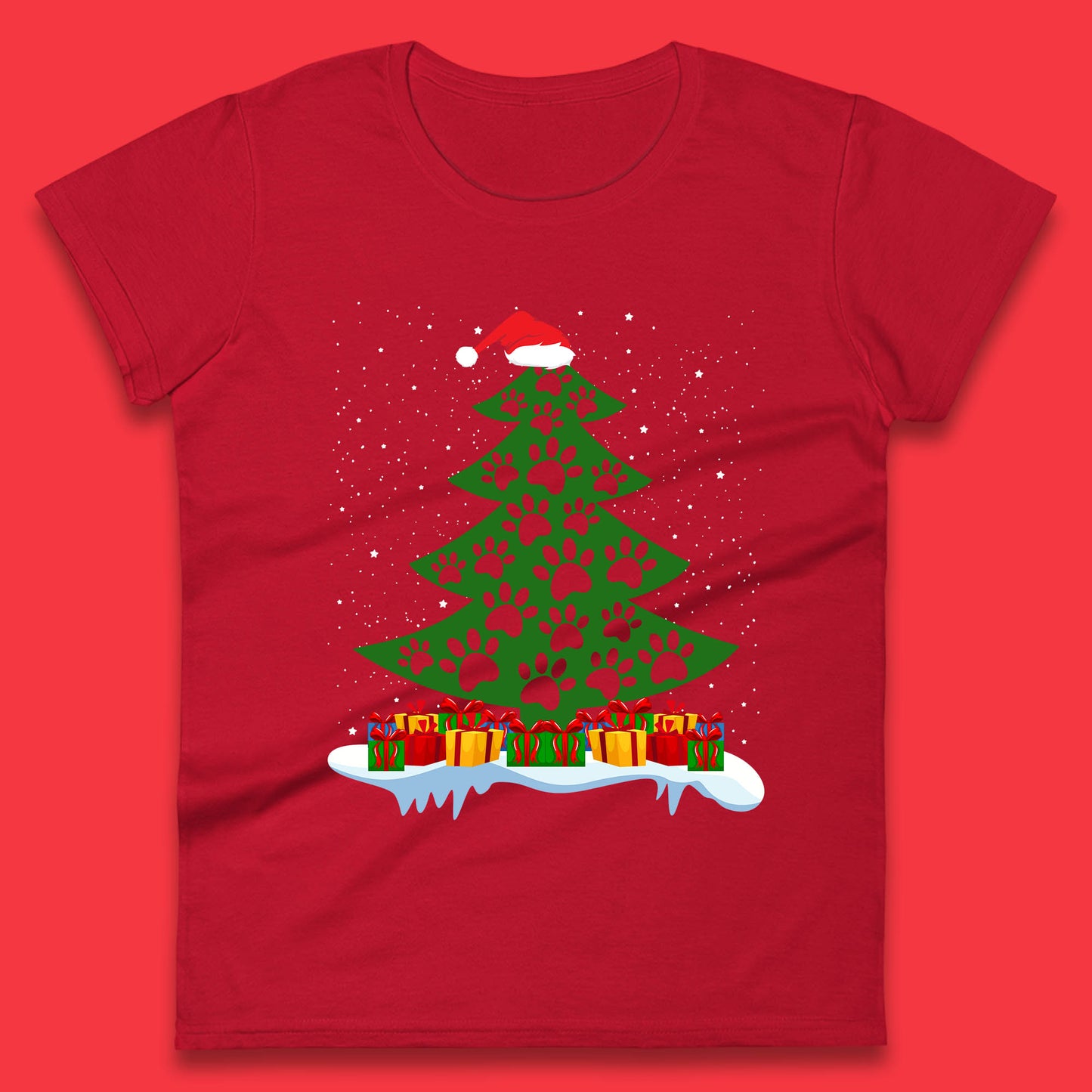christmas tree with paw prints of dogs t shirt