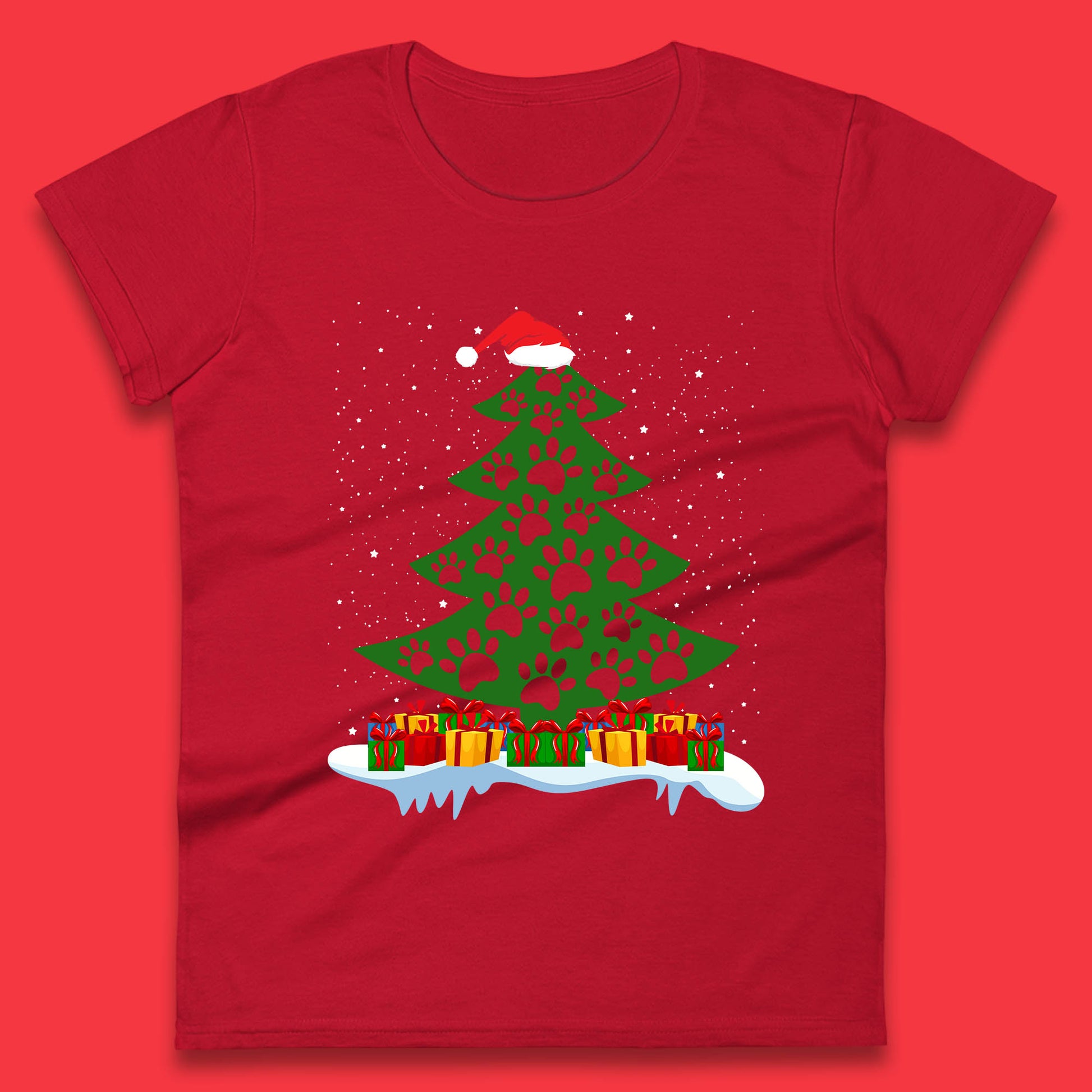 christmas tree with paw prints of dogs t shirt