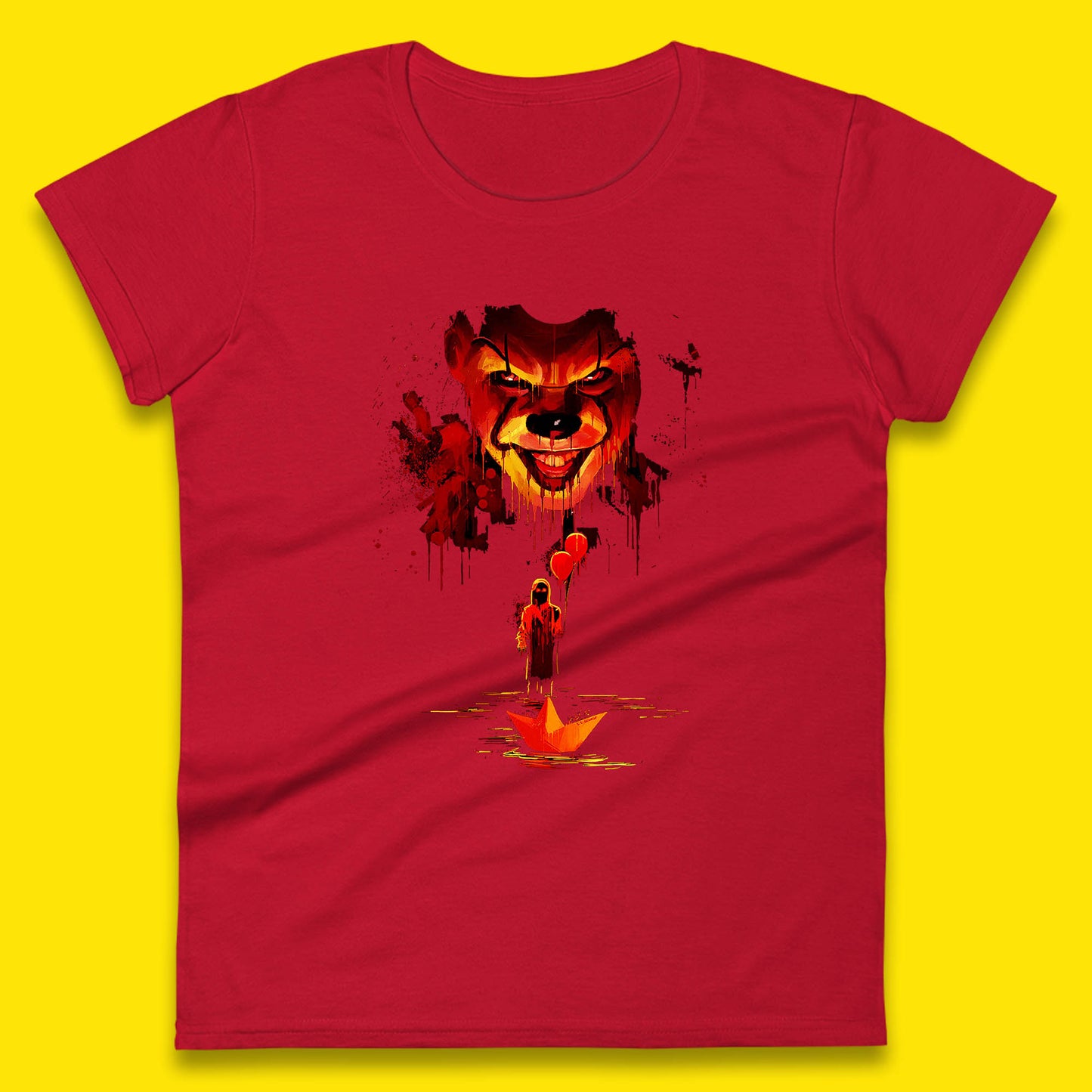 IT Clown Pennywise Halloween Horror Movie Character Serial Killer Clown Costume Womens Tee Top