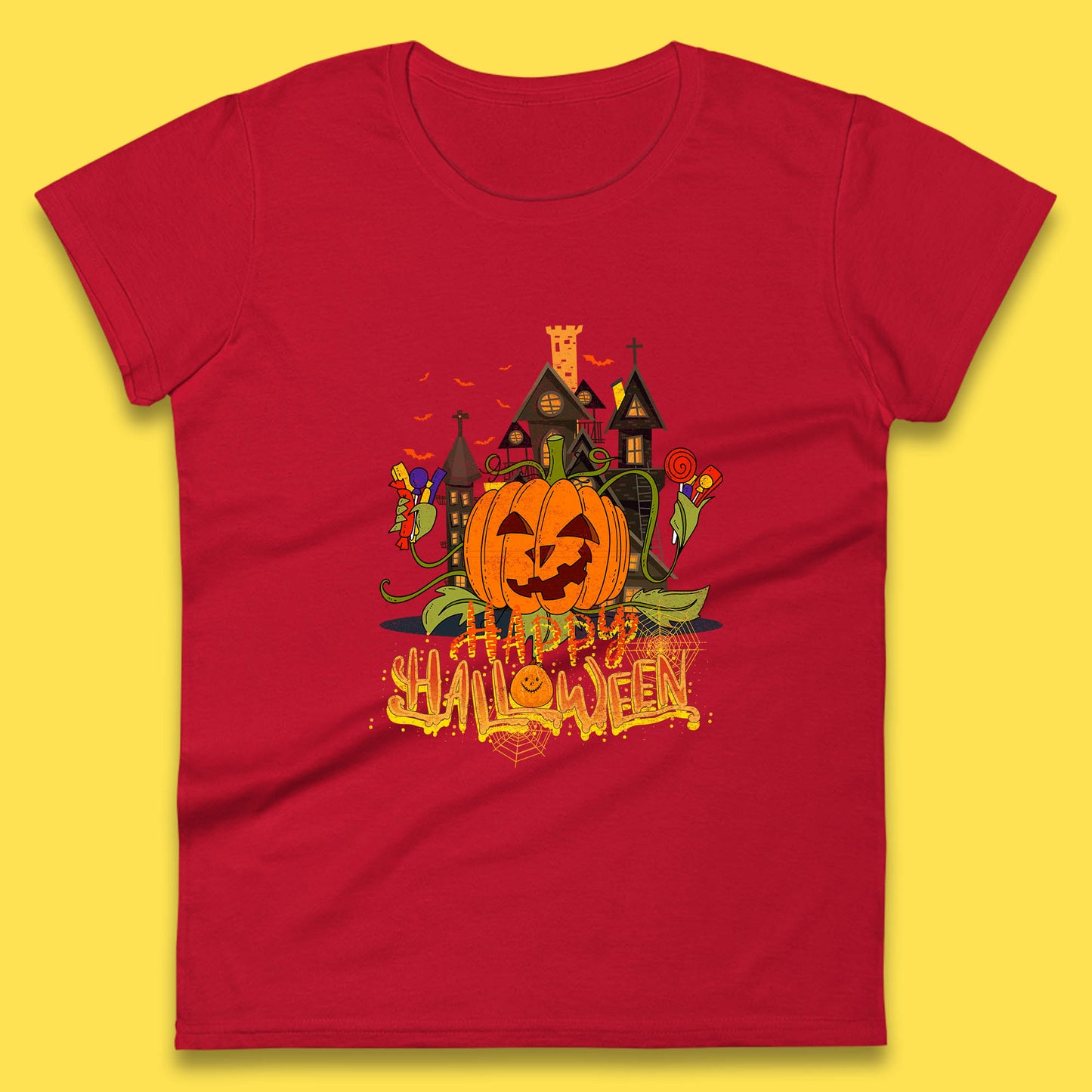 Happy Halloween Spooky Haunted House Halloween Pumpkin Horror Scary Jack-o-lantern Womens Tee Top