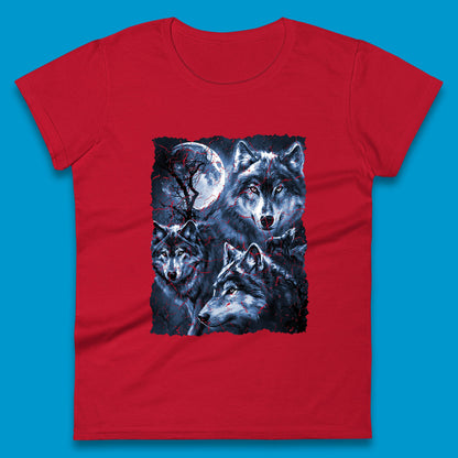 Wolf Family Howling 3 Wolf Moon Wild Free Wolves Three Gray Wolf Dog Animal The Mountain Womens Tee Top
