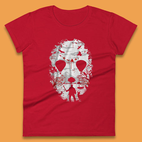 Crystal Lake Jason Voorhees Face Mask Halloween Friday The 13th Horror Movie Womens Tee Top