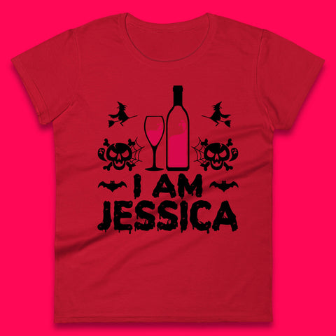 Personalised Halloween Your Name Funny Wine Drinking Scary Skull Drink Lover Womens Tee Top