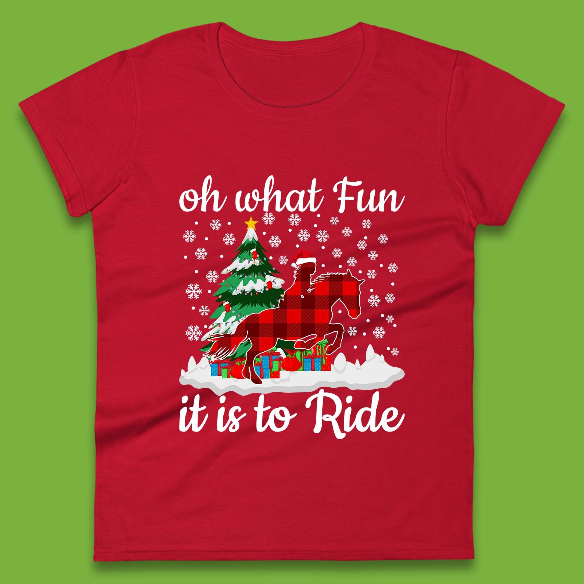 horse riding christmas womens t shirt